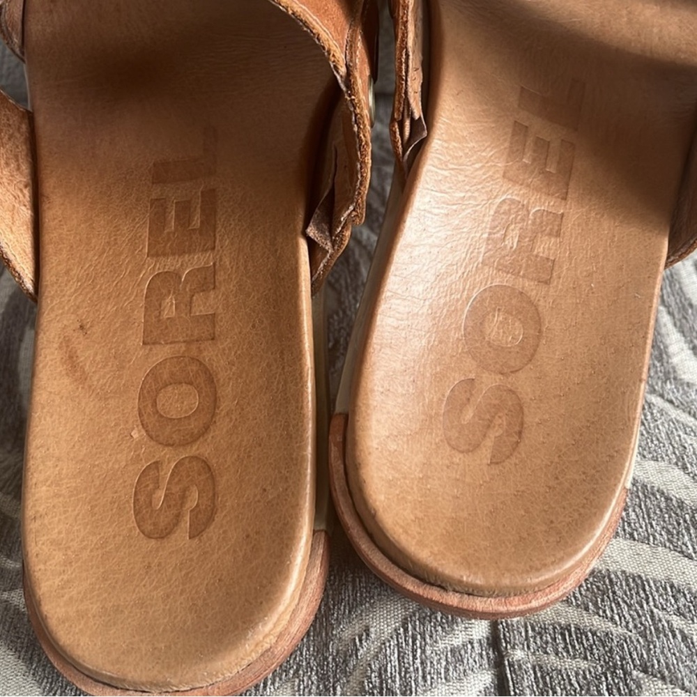 Sorel Women's Tan Leather Slide Sandals - Picture 5 of 8